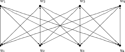 \begin{picture}
(340,200)
\put(20,50){\circle*{5}}
\put(20,150){\circle*{5}}
\pu...
...t(320,150){\vector(-2,-1){198}}
\put(320,150){\vector(-3,-1){298}}
\end{picture}