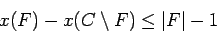 \begin{displaymath}
x(F)-x(C\setminus F) \leq \vert F\vert-1
\end{displaymath}