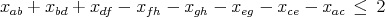 xab + xbd + xdf - xfh - xgh - xeg - xce - xac ≤ 2
      